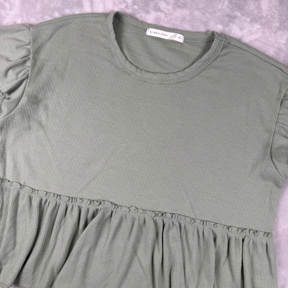 Altar'd State Waffle Knit Ruffle Peplum Top A1916K914JD XL